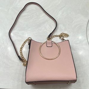 Pink Purse with Gold Chain and Gold Rings